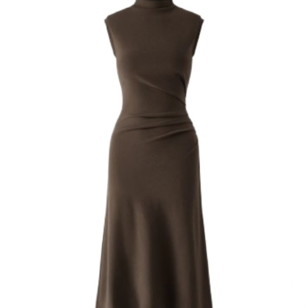 OGL Move Mockneck Tucks Midi Dress - Ocher Small
